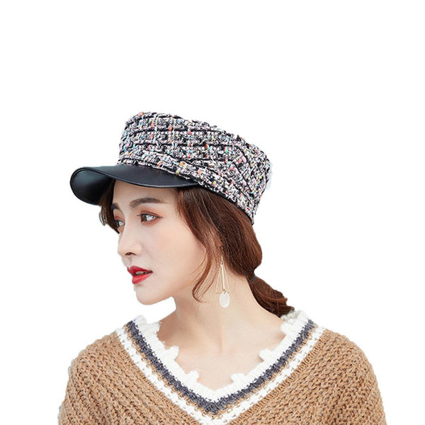 Women Fashion Duck Tongue Cap Multicolor Women, Girl Autumn Winter Lattice Berets Flat Top Navy Casual Cap
