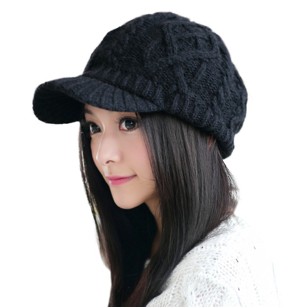Wholesale- Siggi Women Wool Knitted Cabbie Duckbill Newsboy Cap Gatsby Autumn Winter Hat with Visor for Lady