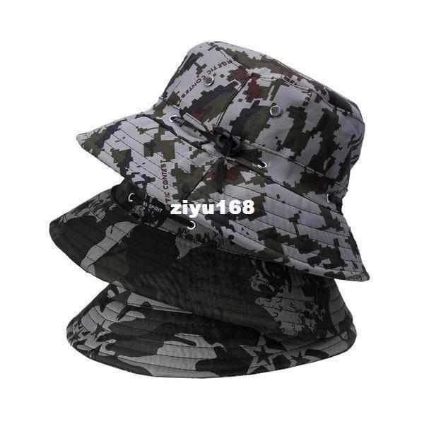 3colors /bag Free Shipping Cotton Vogue Unique Camouflage Hat Outdoors Jungle Sunscreen Unisex Bucket Hat DUR1-3