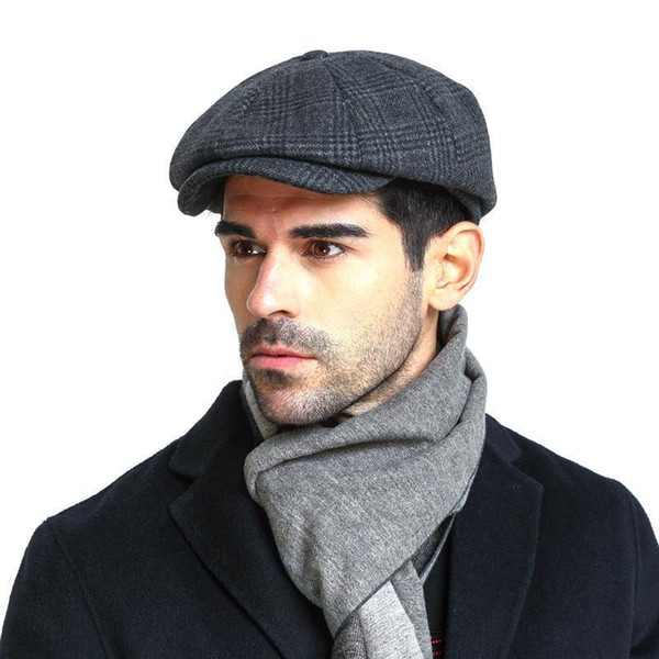 High Quality Flat Cap Wool Large Size Vintage Cabbie Hat Ivy Ear Hat Cap Irish Hunting Ear Flap Newsboy Cap D19011102