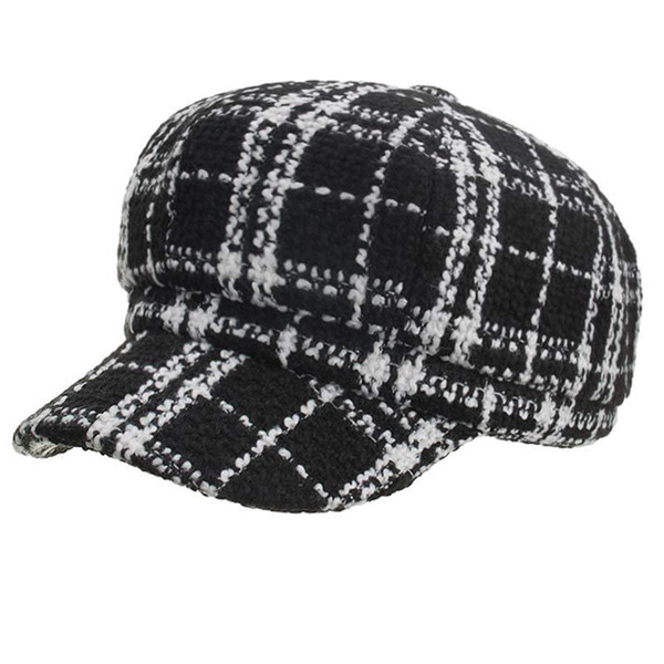 Autumn Winter Beret Hat Plaid Newsboy Cap Black White Vintage Style Size 57CM