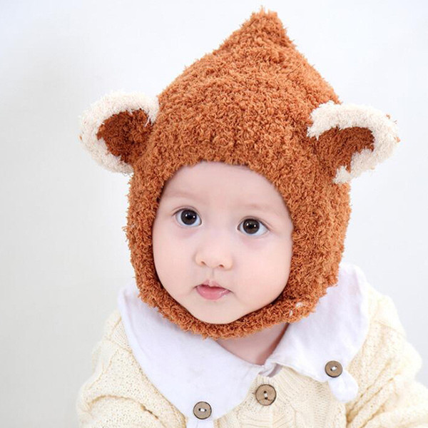 Hot Lovely fox ear winter windproof hats for kids crochet headgear soft warm hat baby winter beanies Boys Girls