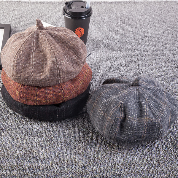 Literature and art newsboy hat ladies casual simple hat fashion plaid cap beret retro octagonal caps free shipping sale