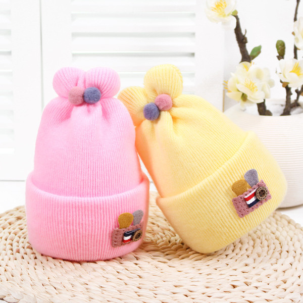 Button Rabbit Ear Baby Cashmere Hat Autumn and Winter Explosion Models Newborn Wool Hat Baby Warm Protection Halogen Door Hat