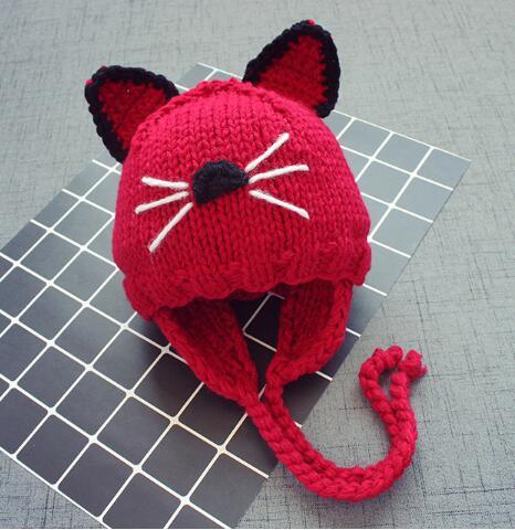 New style Children wool warm hat Baby cap autumn/winter warm ear cap lovely cat A cap
