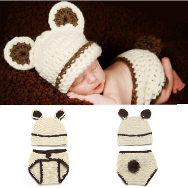 Autumn and winter new hat creative animal model baby knitting set bear knitting wool hat and trousers two-piece set hat