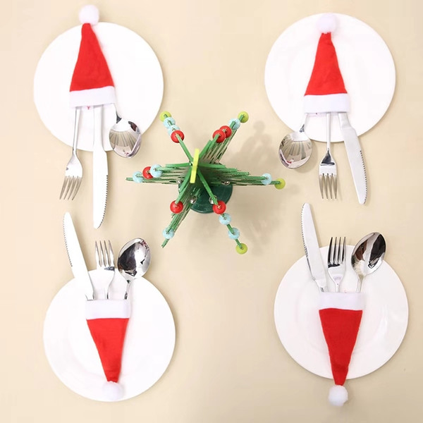 Hot-selling Christmas ornaments: lollipop hats, family restaurant Christmas hats, knife and fork hats, Christmas wine bottle accessories hat