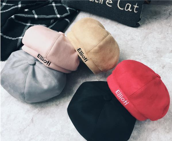 Han edition joker faux suede letters beret octagon ms qiu dong the day male pure color painter pumpkin hat