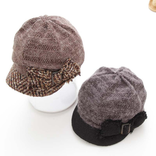 Free shipping High Quality Newsboy caps Lady Vistor Hats Girls Berets Beanies Bonnet Adjustable Warm Short Soft brim Fedoras Bow