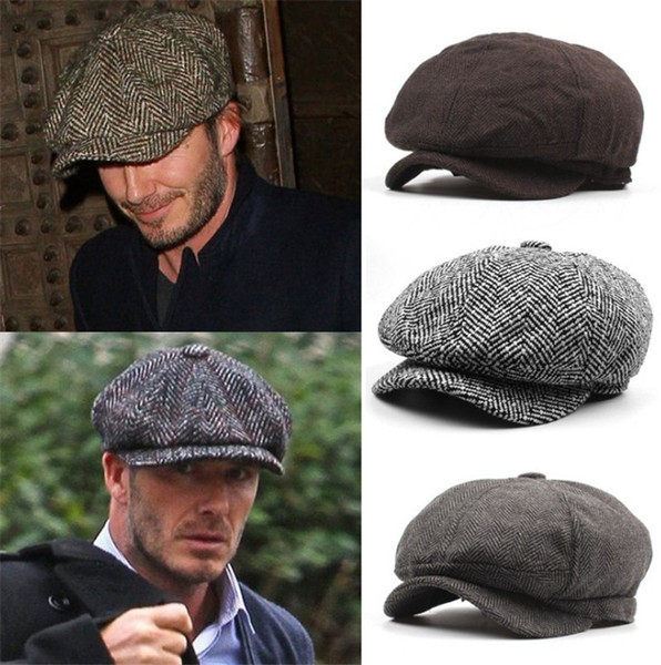 New Cool Bakham Men Hat Male Fashion Octagonal Cap Newsboy Beret Hat Cap Autumn Winter Hats