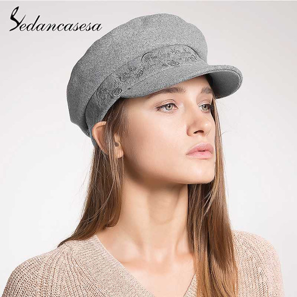 Sedancasesa Women's Newsboy Caps Autumn Fashion British Style Flat Wool Felt Hats for Girls Classic Berets Cap Female Boina