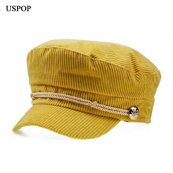 USPOP 2018 New winter warm hat fashion women solid color corduroy newsboy caps flat top visor caps retro Octagonal hat berets