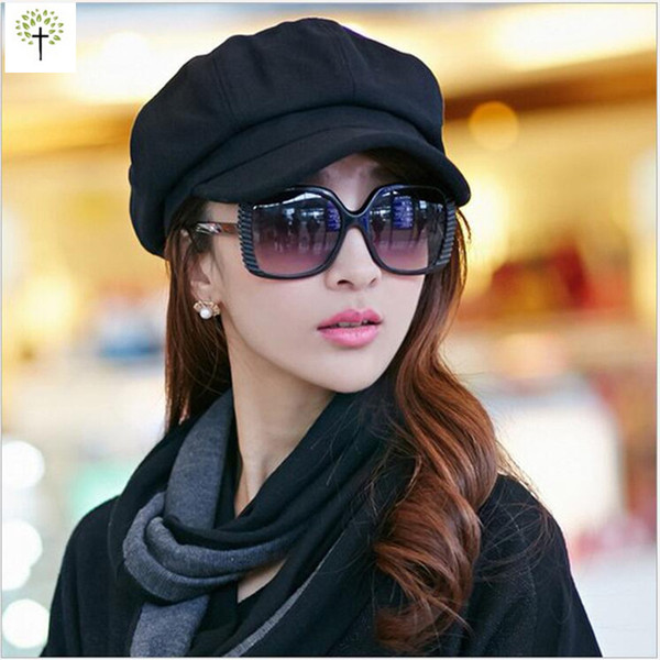 Wholesale-2016 hot sale Korea retro autumn and winter woolen octagonal cap fashion thickening warm bonnet