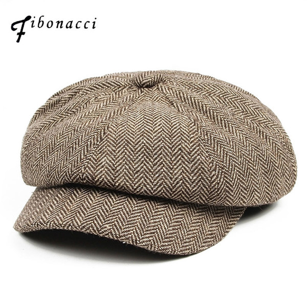 Fibonacci 2017 New Wool Blend Newsboy Cap High Quality Beret Retro Striped Octagonal Hat for Men Women Hats S1020