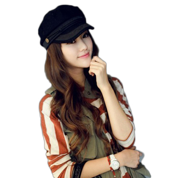 Wholesale-2016 Best Goods Unisex Flat Cap Simple and Spring Autumn Black Style Fashion Female Apparel Accessories Casual Outdoor Black
