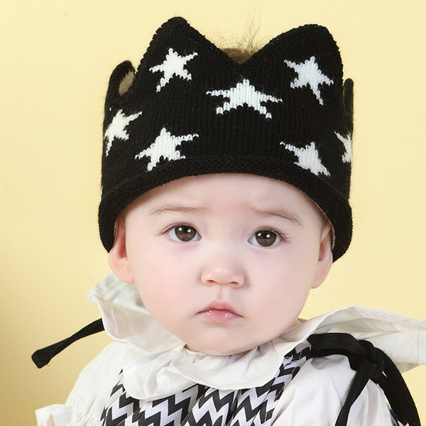 Autumn Winter Infant Baby Knitted Crown Tiara Hat Kids Crochet Headband Cap Children Birthday Party Beanies Boys Girls Knitting Hats 42x12cm