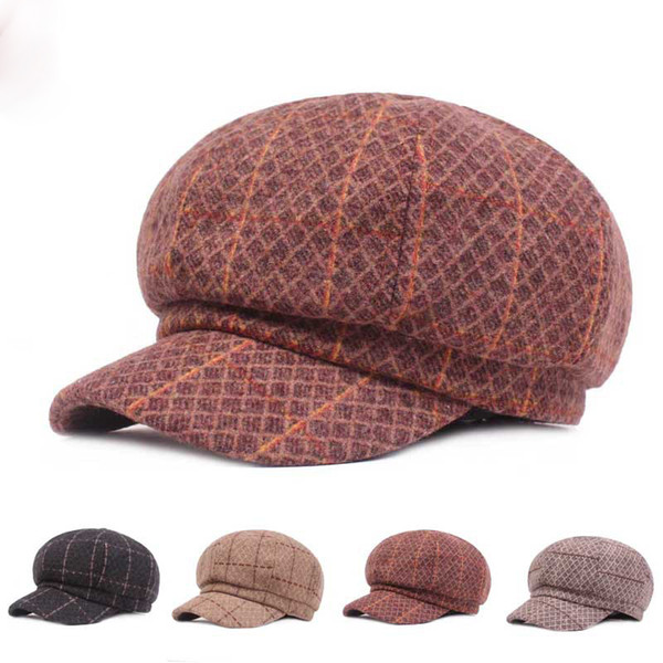Woolen octagonal cap ladies beret thick warm art youth painter hat