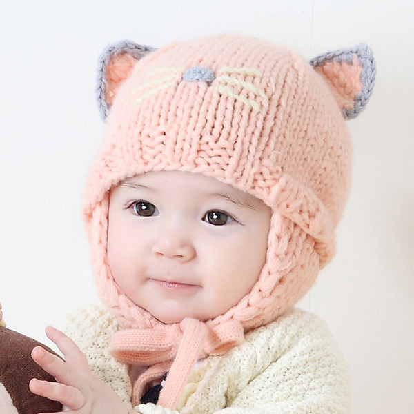 Cartoon Cat Ear Toddler Hats Winter Milk Baby Caps Warm Knitted Newborn Hats Infant Beanies Skullies