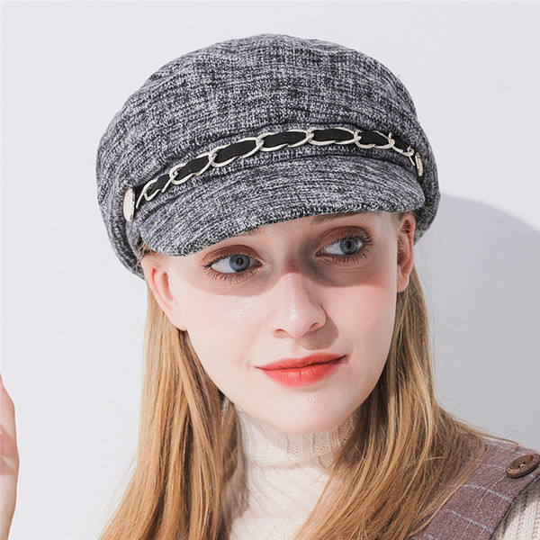 Xthree women winter hat cotton octagonal hat with visor chain fashion newsboys girl autumn for women