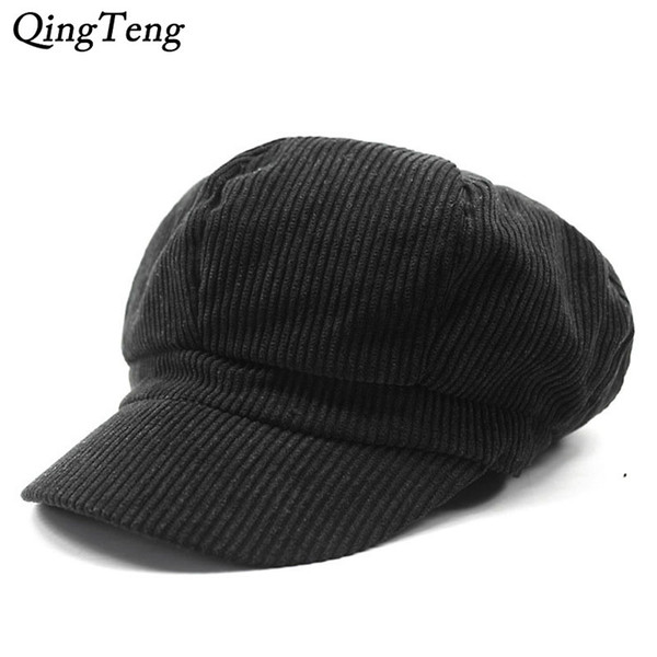 2016 New Corduroy Newsboy Caps Unisex Solid Warm Autumn Winter Fashion Painter Cap Women Men Vintage Octagonal Cap Casual Beret