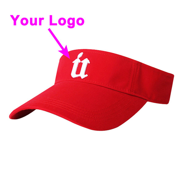 Sun cap curved visor printed logo without crown 100% cotton adult size adjustable tennis golf hat baseball custom cap free shipping