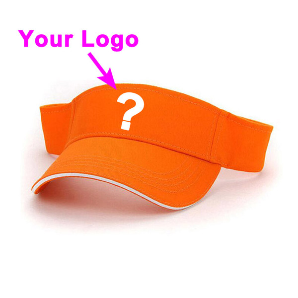 Sun visor cap pure cotton fabric unisex orange color adjustable close low quantity outdoor sporting tennis hat custom baseball cap