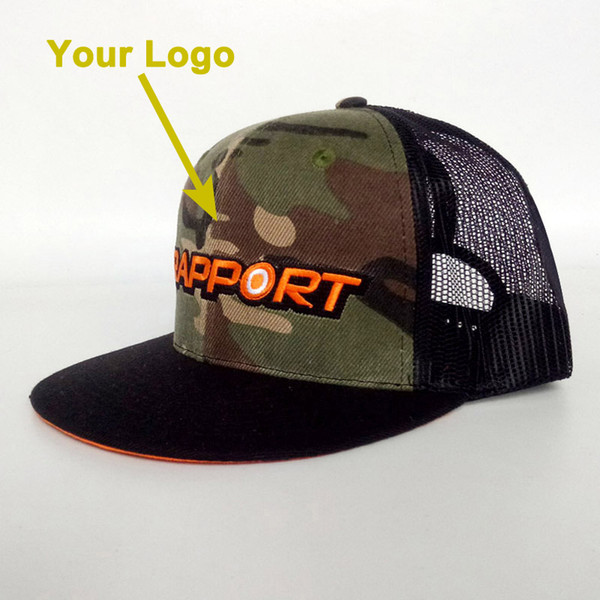 flat brim men's adjusting sizable customize style trucker hat snap back closure custom baseball style custom cap with mesh on the back