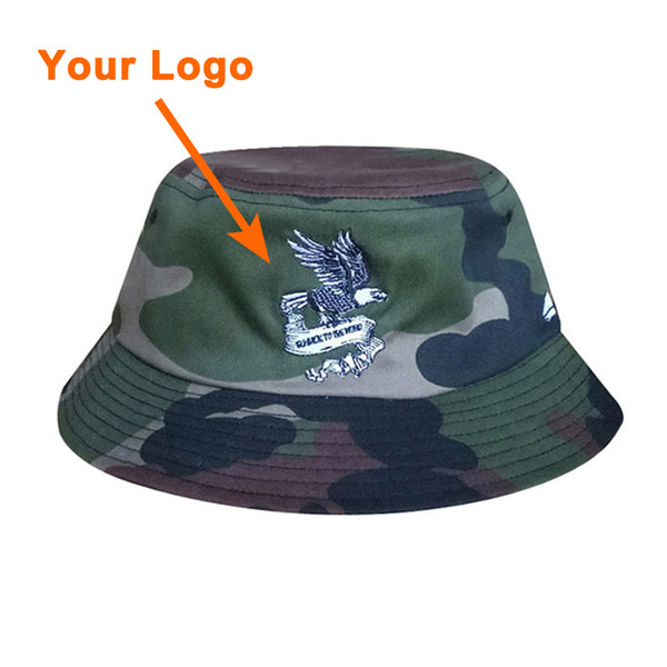 Bucket style cotton fabric unisex camo color printing logo clothes accessories low amount outdoor sport sun cap custom bucket hat