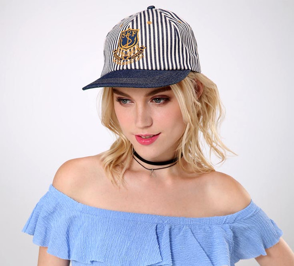 Stand Focus Trucker Cap Baseball Basketball Sports Ball Women Hat Biker Fashion Sailor Anchor Striped Embroidery Cotton Spring Summer Navy
