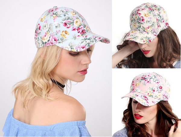 Stand Focus Floral Cap Baseball Basketball Sports Ball Women Hat Biker Trucker Lady Fashion Cotton Spring Summer Pink Cream Mint Causal Chic