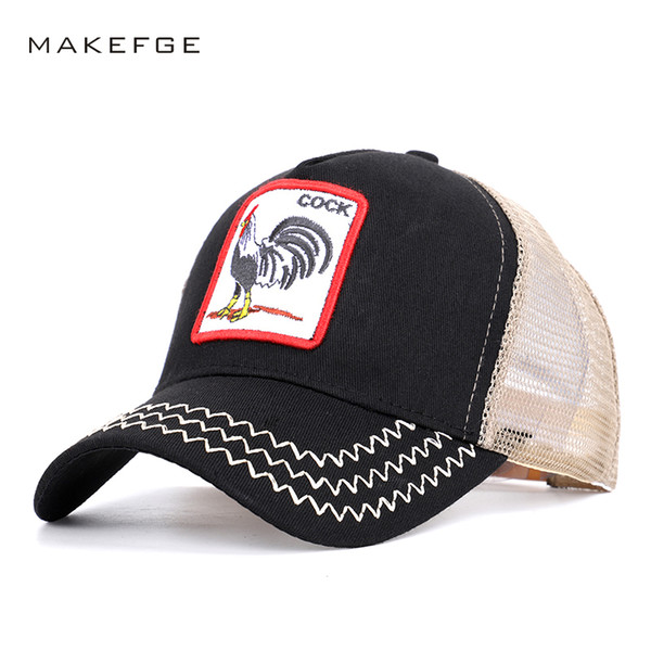 2019 Fashion Exquisite Embroidery Mesh Baseball Cap Rooster Pattern hip hop hat Summer Man Woman Hats Casual Sport Trucker Bone
