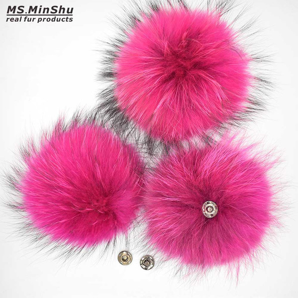 Natural Fur Pompom 14cm for Cap Raccoon Fur Ball with Snap Genuine Raccoon Fox Fur Pompom Charm For Bag Pendant