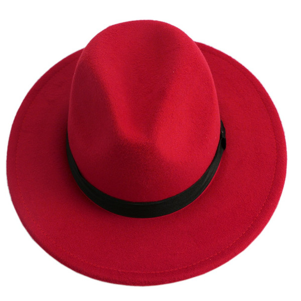 Wholesale-Men Women Jazz Bowknot Hard Felt Fedora Bowler Panama Wide Hat Brim Gangster Cap-J117