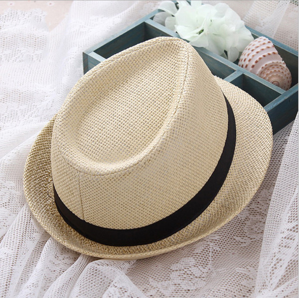 S3477 fashion 2018 summer beach straw sun fedora straw hats for holiday Unisex Straw Short Brim Fedora Jazz Hat with Black Band