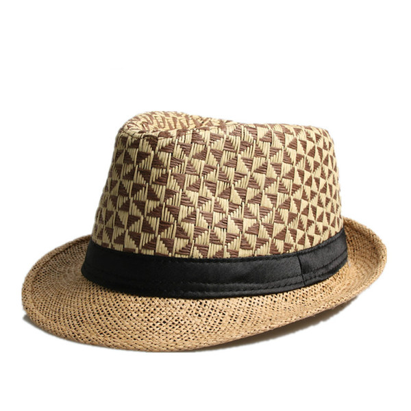 Fashion Summer Straw man and women's Sun Hats Fedora Trilby Gangster Cap Summer Beach Women Sun Straw Panama Hat with