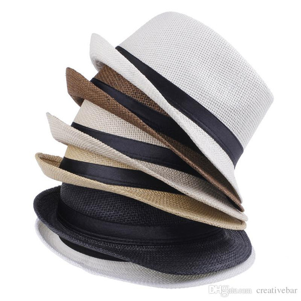 Straw Hats Cap Soft Fedora Panama Belt Hats Outdoor Stingy Brim Caps Spring Summer Beach Vogue Men Women Hat Kids Children A1020090