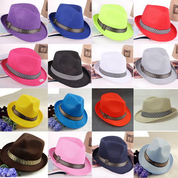 10 Colors Men Women Children Sun Hats Soft Fedora Panama Hats Summer Spring Outdoor Jazz Stingy Brim Caps Fashion Street Top Hats GH-38