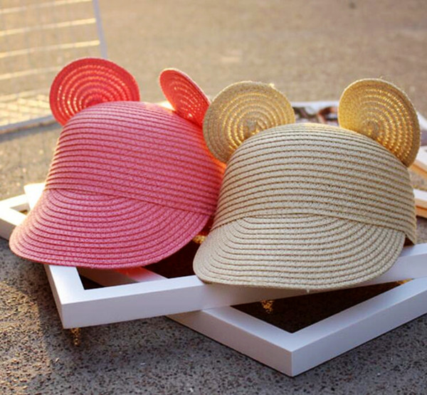 Mouse ear Straw Hat Straw Baseball caps For Children 5 Colors Free Shipping