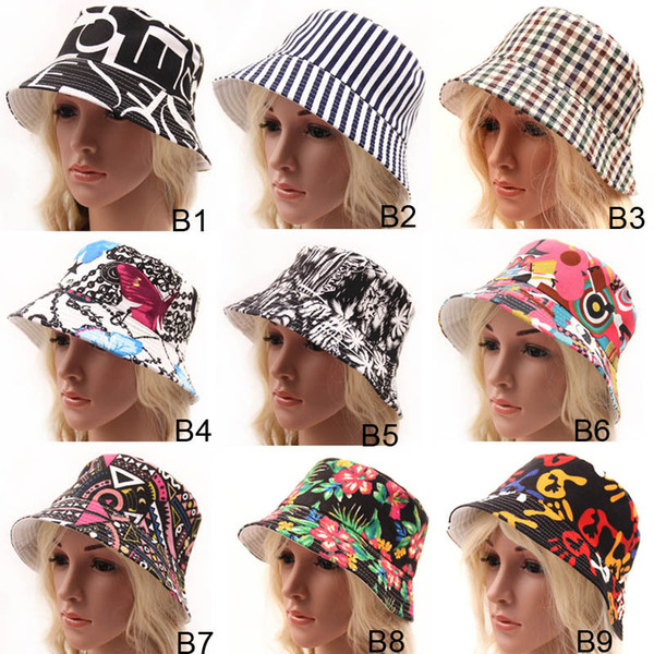 9 Styles Women Bohemia Striped Plaid Floral Printed fitted Caps Ladies Headwear Bucket Hat Girls Stingy Brim Hats trilby hat Sun Cap