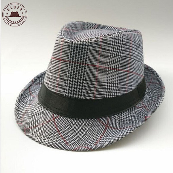 Wholesale-Vintage unisex gentlemen's fedora hat plaid Jazz hats for men black panama fedoras hat