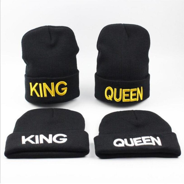 KING QUEEN hat High Quality Beanie Ski Cap Gold letter Tour Skull Stretch Caps Soft Cuff Beanie Knitted Hiphop Warm winter hats 120pcs