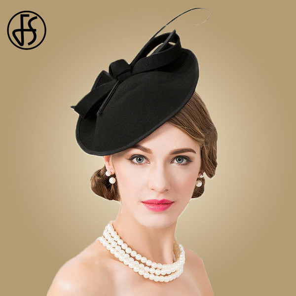 FS 100% Wool Hat For Black Women Elegant Formal Fascinators Vintage Felt Fedoras Ladies Wedding Hats Pillbox Female Cap