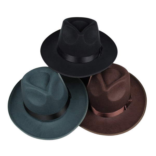 Unisex Wool Felt Fedora Hat Classic Men Wide Brim Fedoras Jazz Cap for Head Fashion Vogue Hats Multi Color