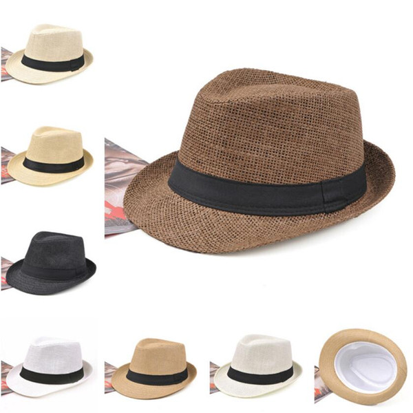 7 Colors Fashion Unisex Hat Men Women Summer Sun Beach Grass Braid Fedora Trilby Wide Brim Straw Cap Panama NNA320