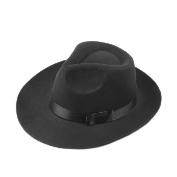 Wholesale-Unisex Men Women felt fedora hat Cappelli Jazz Felt Floppy Ribbon Band Wide Brim Panama Hat elegant gorras hombre Gangster Cap 7