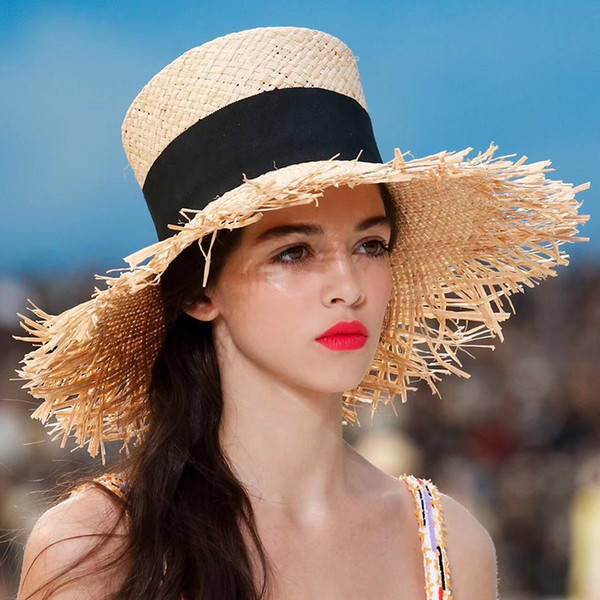 2019 women's summer straw hat Fedoras sombrero mujer Panama high top hat beach vintage cylinder fashionable brimmed visor