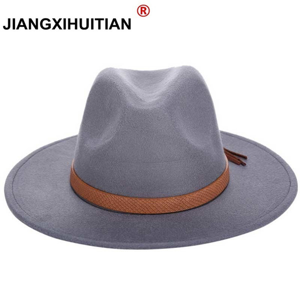 2018 Hot Autumn Winter Sun Hat Women Men Fedora Hat Classical Wide Brim Felt Floppy Cloche Cap Chapeau Imitation Wool Cap