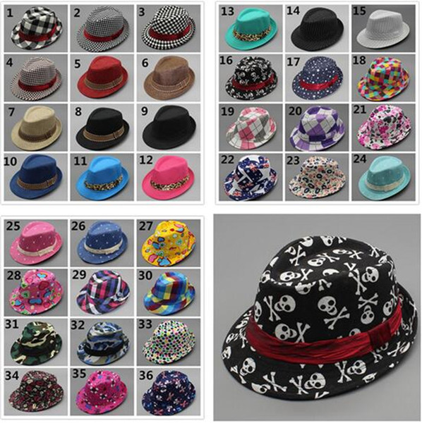 200pcs 36style Unisex casual fedora trilby hat Baby kids children's Caps accessories hat dandys Jazz cap R157