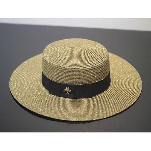 Retro Lady Visor Spring Summer Golden Woven Straw Hat Fashion Little Bee Loose Sunscreen Travel Flat Cap