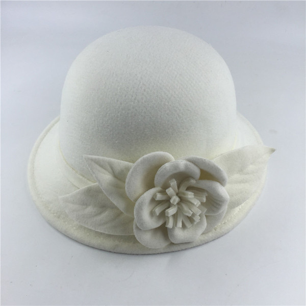 New arrival felt hat fedora hats for women big flower fall winter chapeu feminino sombrero floppy bowler ladies bucket cap white